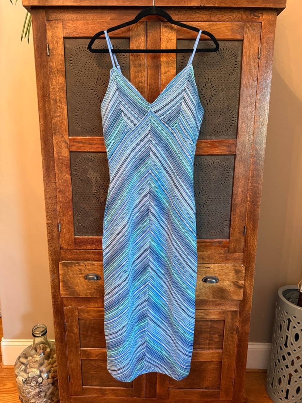 Vero Moda Blue & Aqua Chevron-Stripe Spaghetti Strap Midi Dress